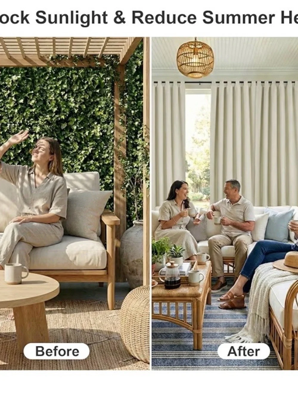 Outdoor Water-Resistant Tab Top Curtain Panels - 2 Panels